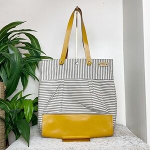 IKABags Paris Diaper Bag Messenger Carryall Gray Stripe Mustard Yellow Leather